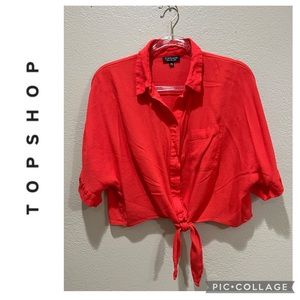Topshop Nordstrom tie front Crop short Sleeve Top size 8